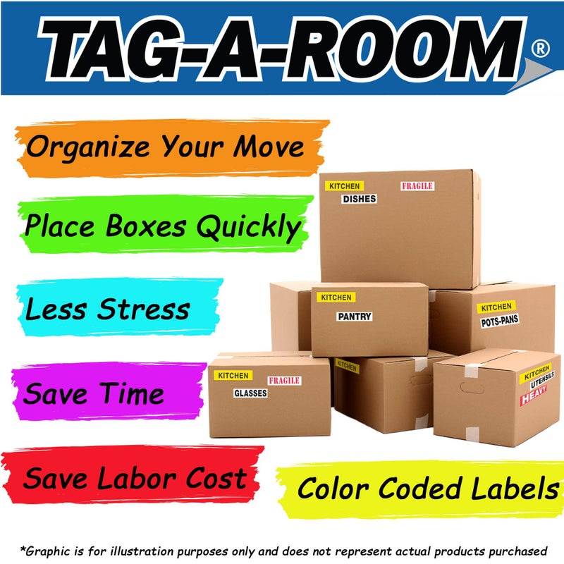 Tag-A-Room Color Coded Home Moving Box Labels, 800 Count 4 Bedroom House Pack + Fragile Stickers, Moving Supplies, Moving & Packing Stickers - Image 4